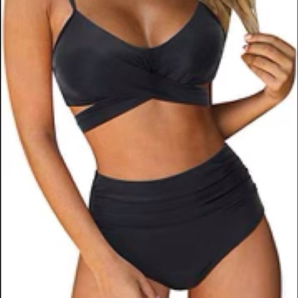 RUUHEE Women Criss Cross High Waisted String Floral Printed 2 Piece Bathing Suit